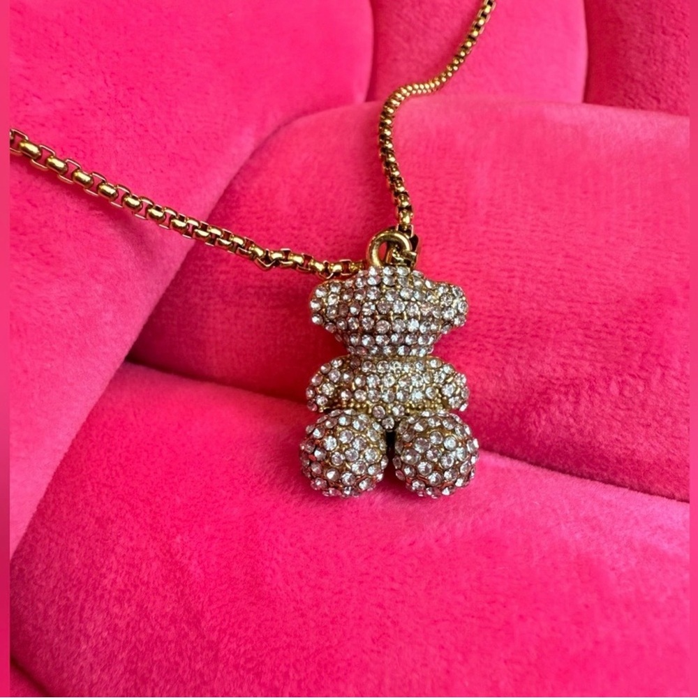 Gold Pavé Crystal Teddy Pendant Necklace - Women Jewelry